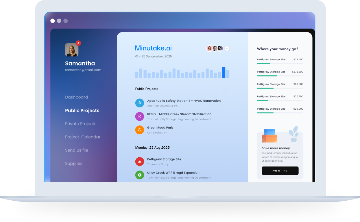 Minutake AI dashboard on laptop showing estimate interface
