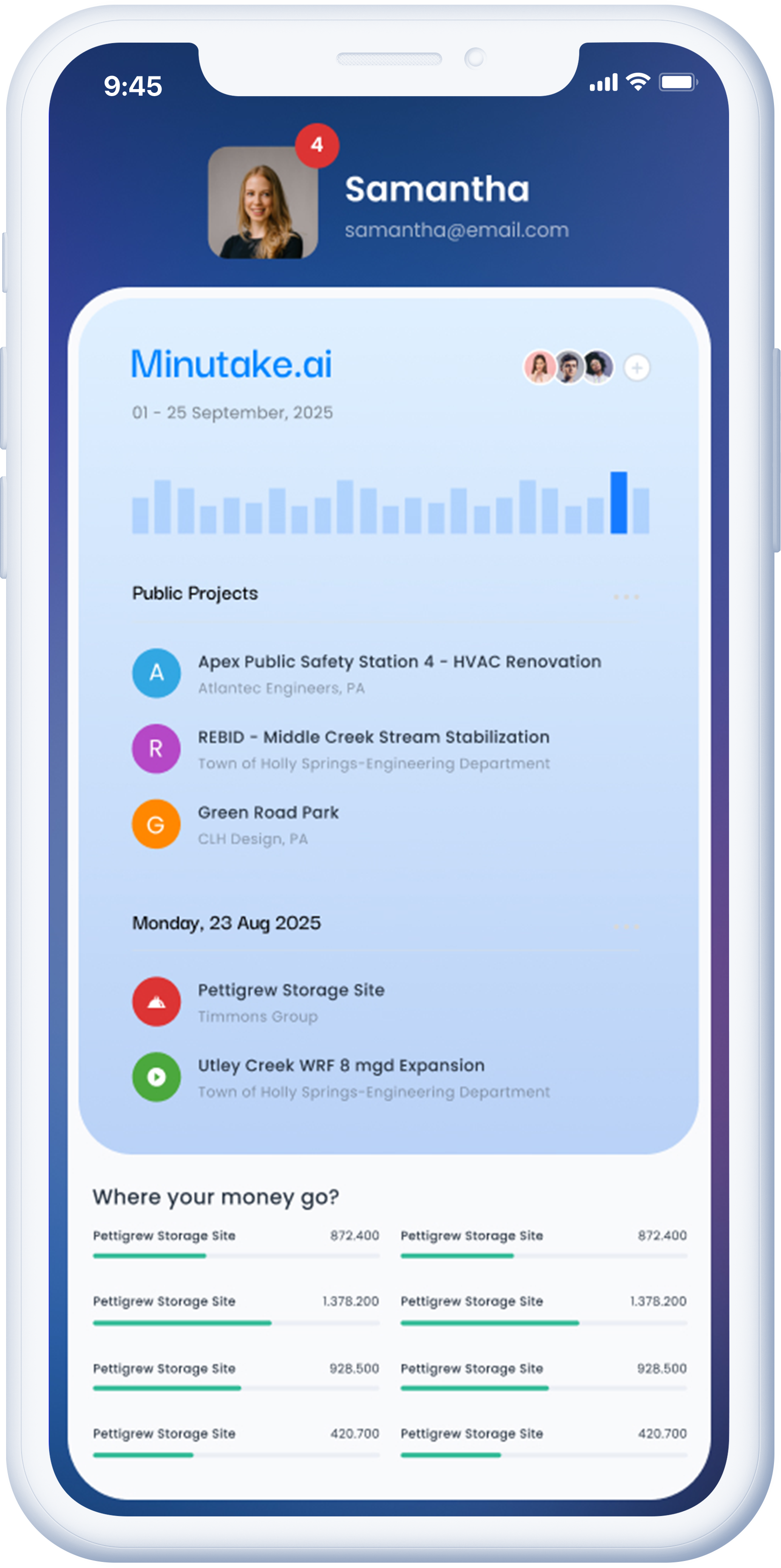 Minutake mobile app interface
